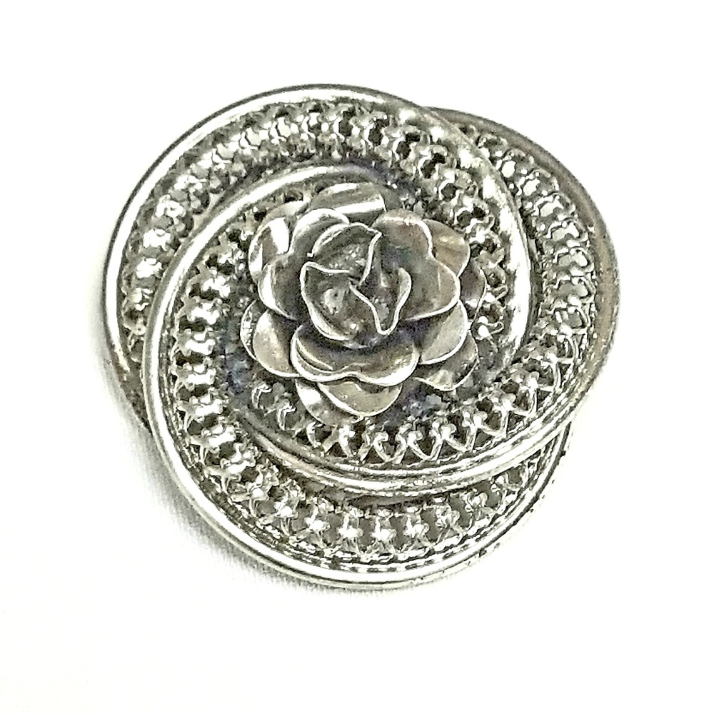 Brooch: Vintage Rose Flower Sterling Silver Brooch